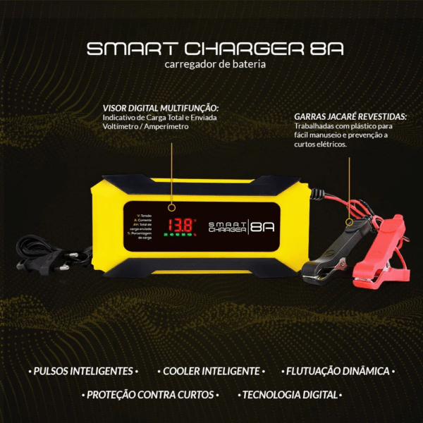 Carregador de Bateria Automotivo 8A Inteligente – Bivolt – 12V – Smart Charger