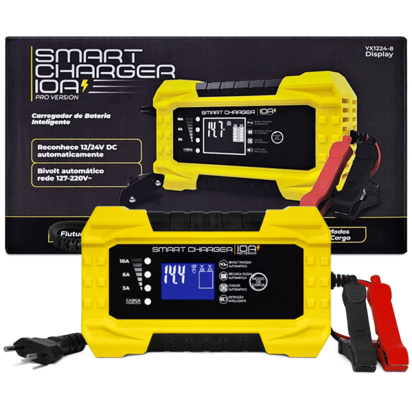 Carregador de Bateria Automotivo 10A PRO – Bivolt – 12V – Smart Charger