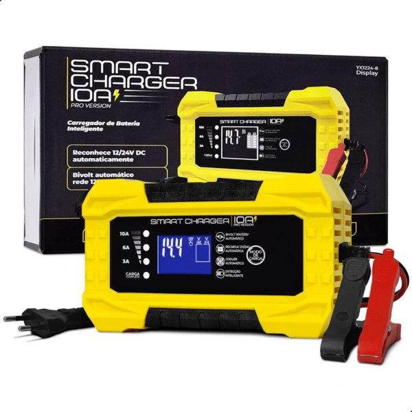 Carregador de Bateria Automotivo 10A PRO – Bivolt – 12V – Smart Charger